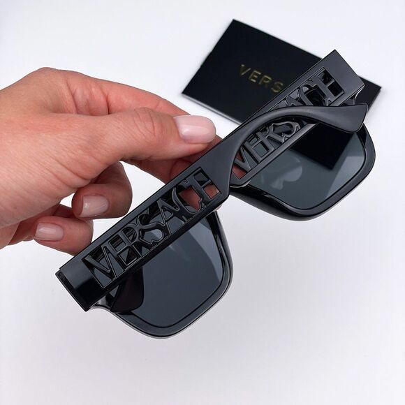 Versace VE4430U GB1/87 BRAND NEW Sunglasses Black Grey Frame Logo Square Unisex main image 5